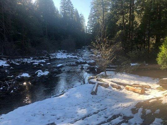 Beautiful American River in the winter snow.