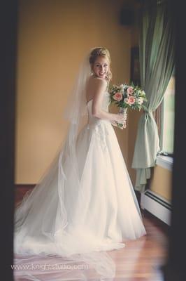 Ballgown style dress and cathedral veil (also custom made at Victoria's bridal)