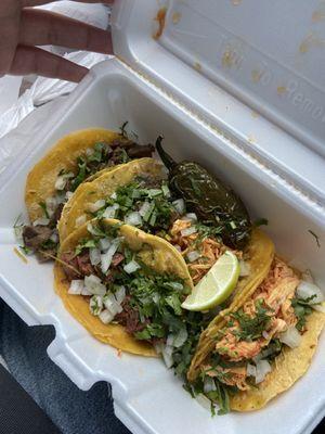 Tacos de asada, chicken and lengua