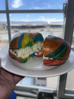 Rainbow Bagel with Flavored Cream Cheese