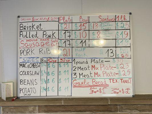 Menu as of 4/19/24 @ BBQ House.