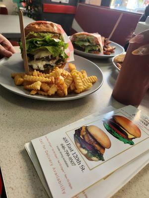 Beets & mushroom burger (smaller one) Oaxaca double pattie (huge one)