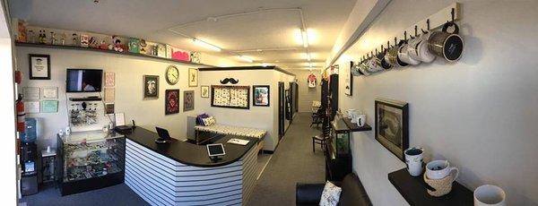 A panoramic view of the front of the shop