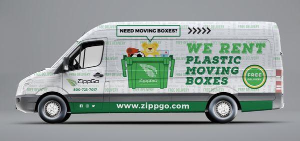 ZippGo Delivery Van that will come to your home to drop off green moving boxes