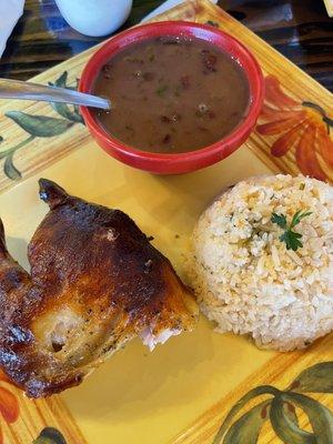 Peruvian chicken, red beans, Mexican rice