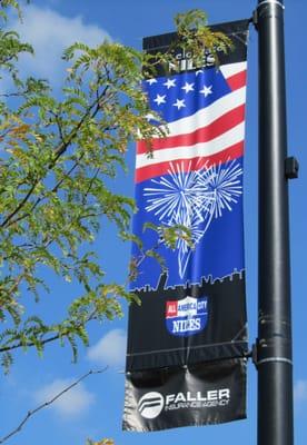 4th Of July banners sponsored by Faller Insurance