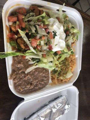 Lunch was delicious. Very affordable & authentic. chicken fajita & shredded chicken lunch combo plus a side of beans and rice- YUM.