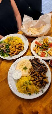 Top - Chicken Kebob Middle - Fried Haloumi Bottom - Half & Half Kabob (Gyro & Chicken Shawarma)