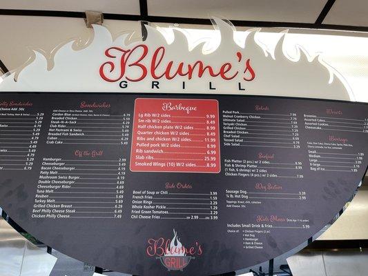 Blume's lunch menu