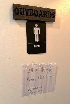 Men's rest room out of service. Woman's restroom was unisex the day we visited.