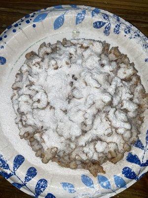 Funnel cake with powder sugar.