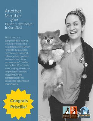 Another member of our team is Fear Free Certified! Congrats! #BestOaklandVet