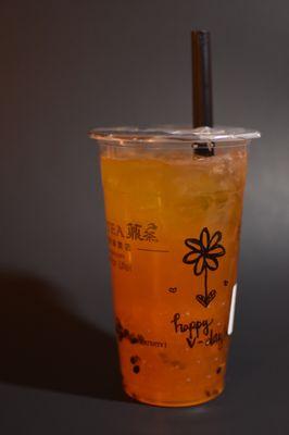 Passion Fruit Green Tea with Mango Popping Boba