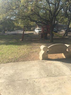 Benches facing playground