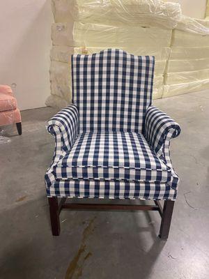 Reupholstered chair with our gorgeous private label Gingham fabric