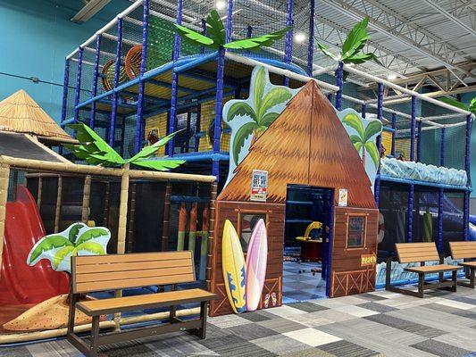 Our interactive climbing structure is a favorite at our indoor playground.  It features ball fountains and ball blasters!