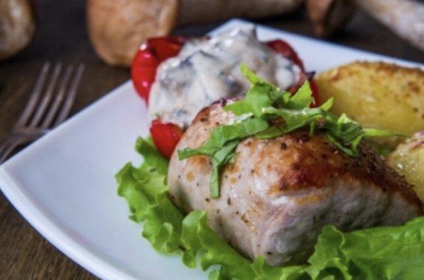 Glazed Chicken Breast with stuffed peppers