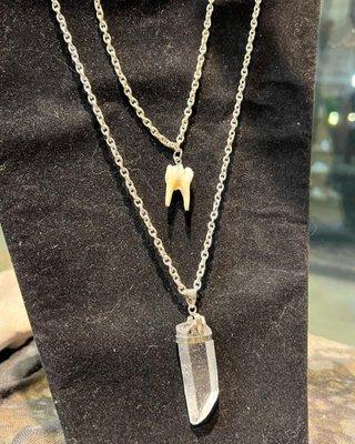 Bone and crystal jewelry are stunning.