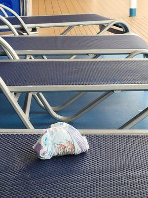 Yep. Dirty diaper left on Deck 12. We were there for three hours. Not a steward in sight.