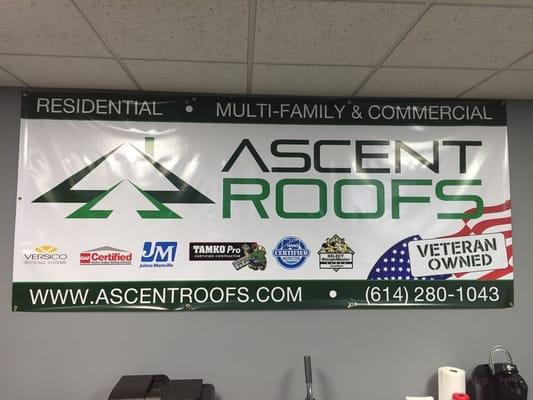 Banner at Main Office at Ascent Roofing Solutions