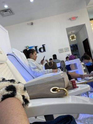 Loud nasty conversation on speaker through my whole pedicure