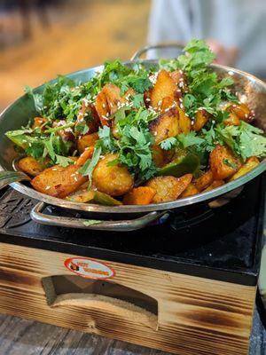 Potato and pork belly dry pot