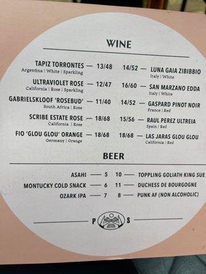 Wine Menu