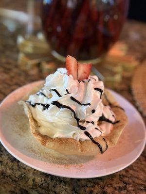 Fried ice cream. Available in vanilla or strawberry