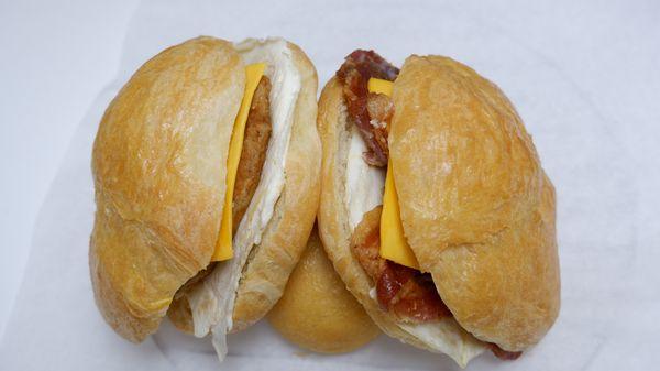 Bacon, sausage egg and cheese croissant