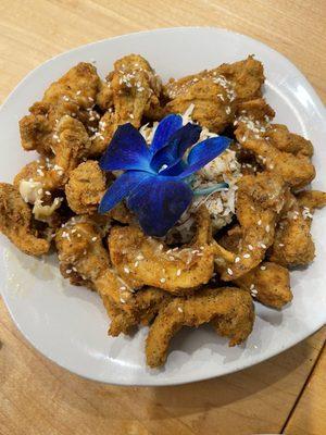 Oyster mushrooms, with coconut rice, pilaf.