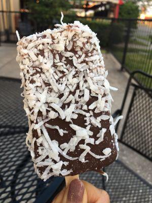 Chocolate covered coconut ice cream w/ shredded coconut