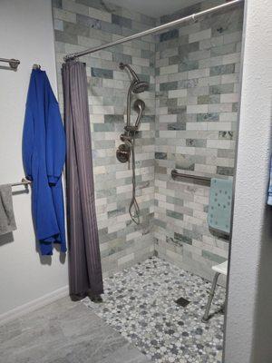 Master bathroom with roll in shower