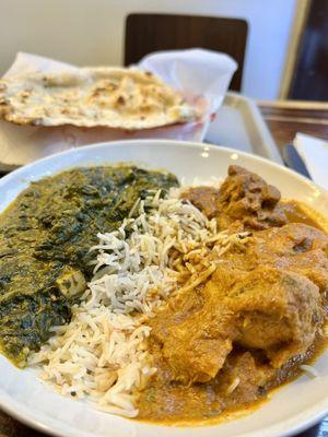 Chicken curry and palak paneer lunch special for $11.