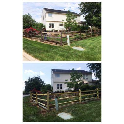 Split rail fence replacement (Before and After)