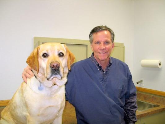 Dr Erickson with his dog, and our coworker Goose