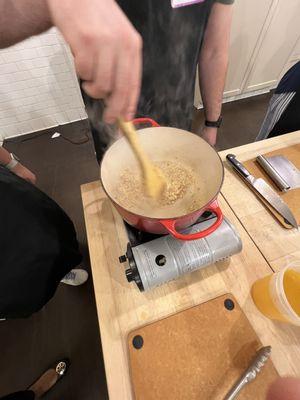 Preparing the risotto