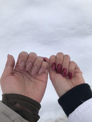 My sister's and I's dip nails with extensions.