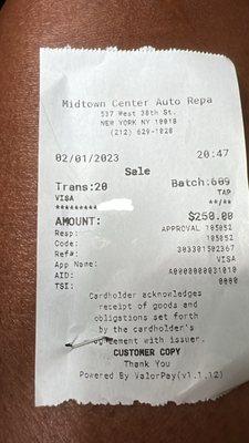 Receipt I paid them to fix my truck that still given problems