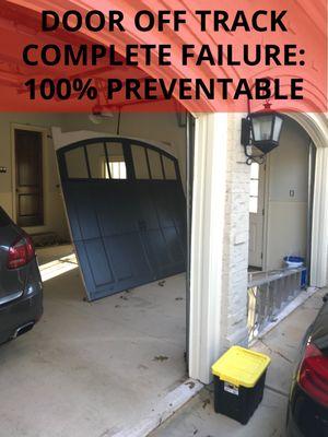 garage door off track failure in Denver Colorado. 100% Preventable Garage Door Service Available in Denver Colorado