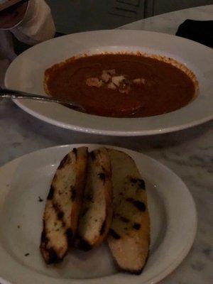 Tomato bisque and garlic bread