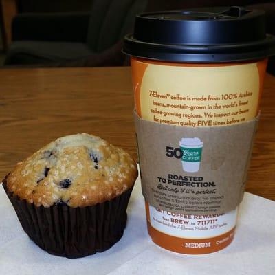 Get a muffin with coffee. I've been getting a medium coffee and Blueberry Muffin for $2.00. Muffins are very soft and good