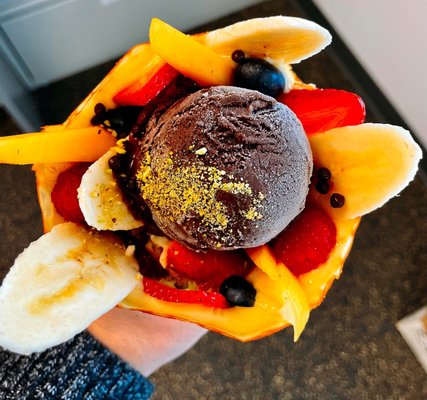 fruit cocktail crepe w/ chocolate gelato