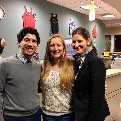 Will with Concussion Management lecture presenters professional soccer player Kendall Johnson (center) and Sasha Kolbeck DPT.