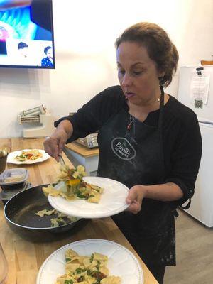 Barbara serving us homemade pasta