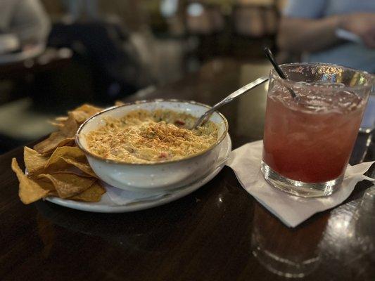 Street corn dip and bourbon blackberry smash.