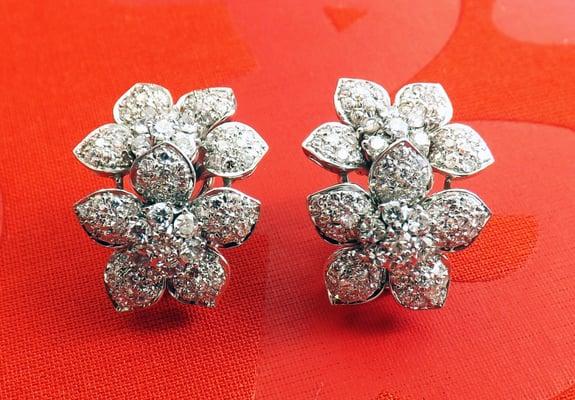 Diamond Platinum Flower Earrings