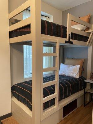 Bunk beds in hotel room.