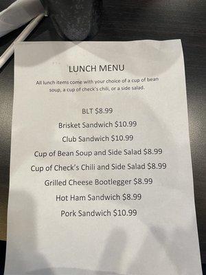 Lunch menu