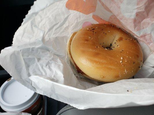 My bacon, egg and cheese EVERYTHING bagel. Looks like a plain with crumbs.