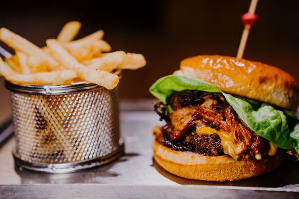 Hillbilly Hollywood Burger with fries